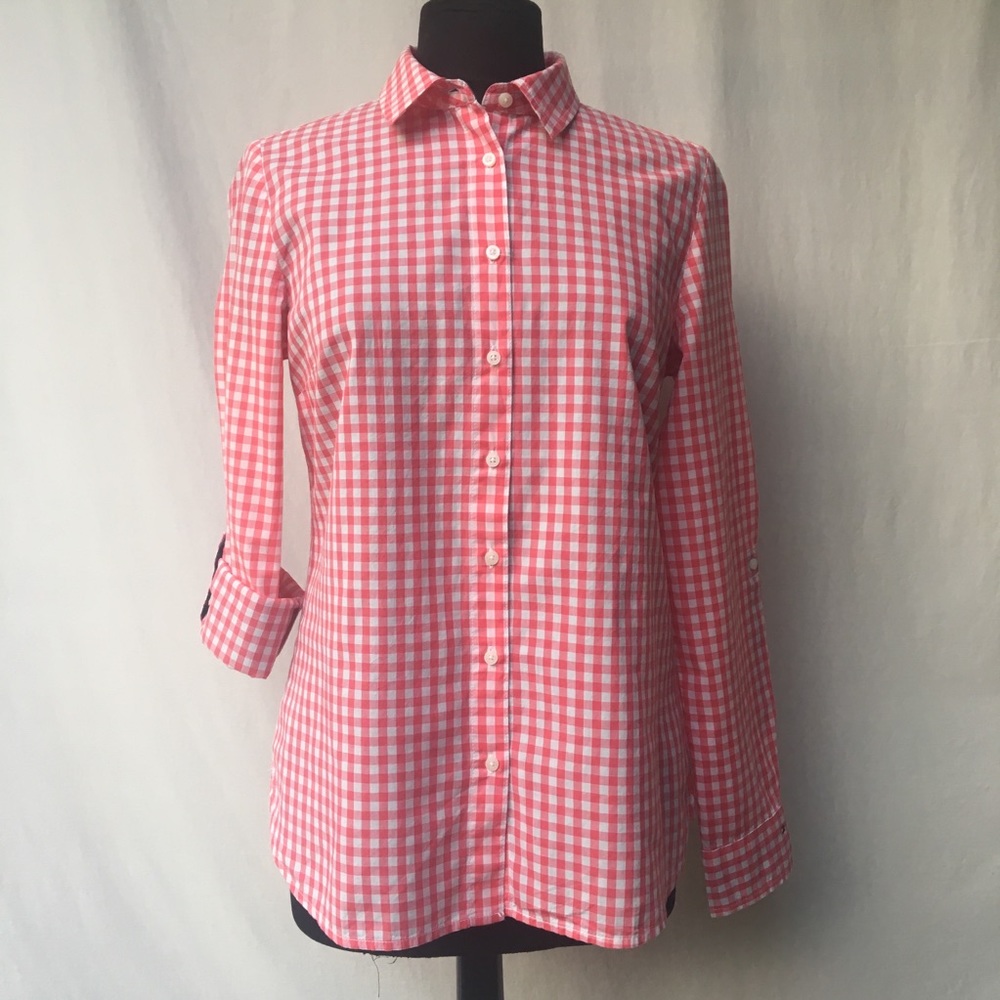 EUC Tommy Hilfiger Pink/White Checked Blouse Sz M